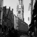 Beffroi de Bruges en noir et blanc