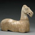 A two-section painted pottery model of a horse - Han Dynasty