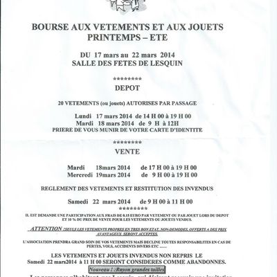 Bourse aux vêtements du 17 au 22 mars 2014