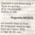Du témoignage, Huguette Morize