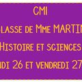 CM1 Mme Martin - histoire et sciences pour jeudi 26 mars et vendredi 27 mars