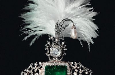 An antique emerald, diamond and pearl sarpech, later adapted by Cartier