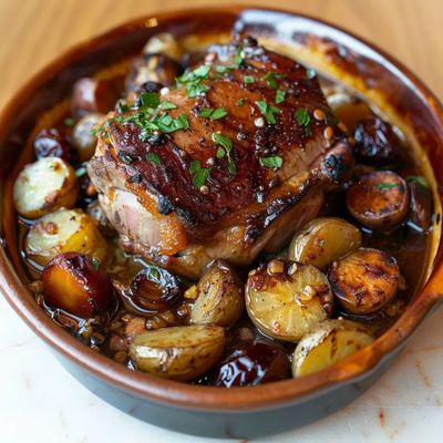 Recette savoureuse de porc braisé dattes et échalotes 🍖