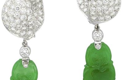 A pair of jadeite and diamond earrings