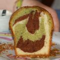 Cake marbré tricolore: chocolat/pistache/nature