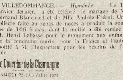 1921 10 Janvier : Mariage BLANCHARD x FRÉROT