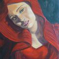 FEMME EN ROUGE - HUILE SUR TOILE - 72 x 60 cm