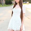 White bralet, lace flared skirt and cardigan