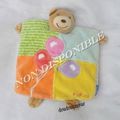 Doudou Plat Carré Marionnette Ours Patchwork Bleu Orange Jaune Vert Ballons Kaloo