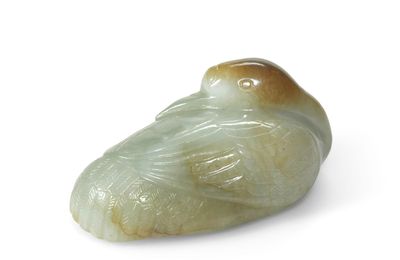 A celadon and russet jade duck, Qing dynasty, 17th century