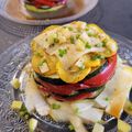 ...Millefeuille de légumes rôtis, Tomme de Savoie IGP, vinaigrette aux 2 courgettes et pomme...