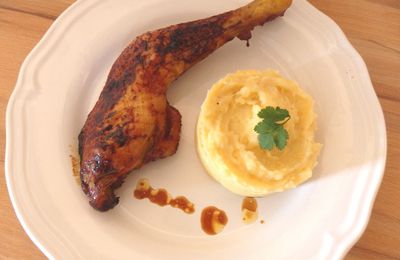 cuisse de poulet laquée, purée de rutabagas