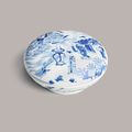 A blue and white circular box and cover, Qing dynasty, Kangxi period (1662-1722)