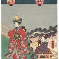 Utagawa Kunisada . 歌川 国貞 . 1786 - 1865 . Dancer and Musicians, 1856