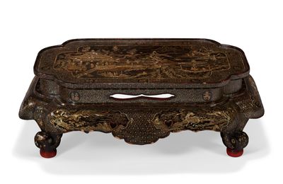 A Chinese mother-of-pearl inlaid black lacquer table, kang, Ming dynasty, 17th century