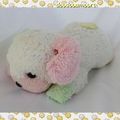 Doudou Peluche Chien Allongé Blanc Vert Rose Vintage Pouet Boulgom