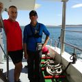 photos: sur le bateau avec Jean-Louis, vue sur Santander et bateau navette.