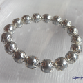 Bracelet Perles Nacré Gris 10 mm Métal Argenté Elastique