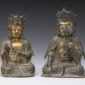 Two gilt bronze seated figures of Guanyin. Ming Dynasty
