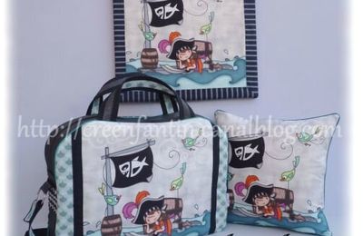 Valise, coussin & Tableau textile pour Pirate en herbe