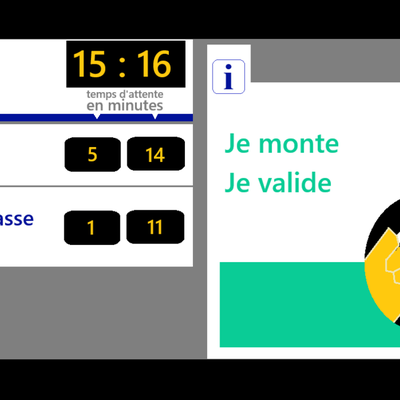 Le bus RATP ligne 90 sur l'arrêt Laumière avec une affichage du SIEL en temps réel