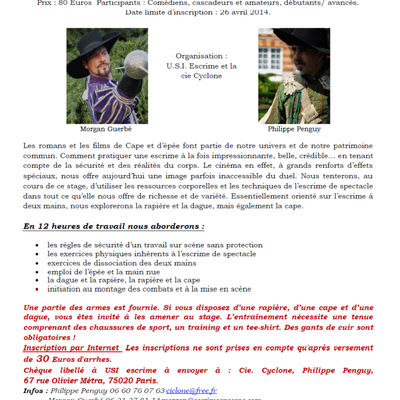 Un stage de Cape et épée, il reste des places!