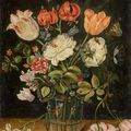 Jan Bruguel the elder (Brussels 1568 - 1625 Antwerp), follower. Flowers in a glass vase.