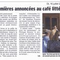 On en parle dans la presse : Le café littéraire de juillet et la sélection Cultura