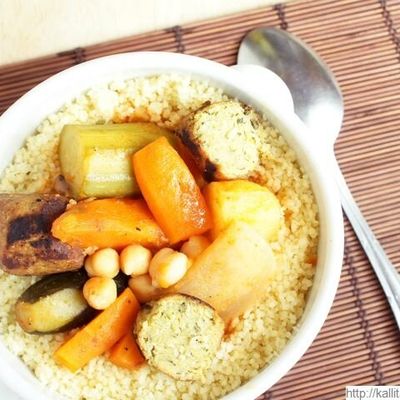 Couscous algérien à ma façon {recette végétarienne facile avec de la patate douce et les Falafels Nat & Vie de E. Leclerc}