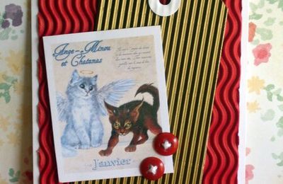 4 petites cartes : chat, mer et tasse... 