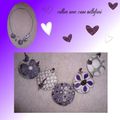 COLLIER millefiori lentilles violettes,parmes et grises en fimo