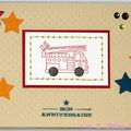 Un camion de pompiers ... des étoiles ... une touche de broderie ... une carte d'anniversaire pour garçon !!