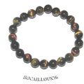 BRACELET OEIL DE TIGRE 9 - PERLES 8mm - T.18.5cm - SUR CORDELASTIC 