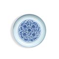 A blue and white 'lotus' dish, Mark and period of Jiajing