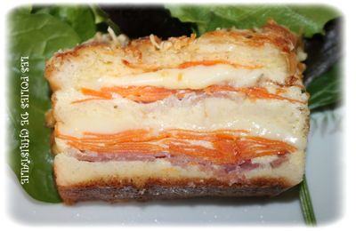Croque-cake bacon, carottes, raclette
