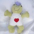 Doudou Peluche Grenouille Vert Blanc Couronne Mauve Coeur Rouge Jacadi