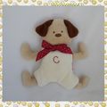 Doudou Peluche Chien Blanc Beige Noeud Rouge Pouet Corolle