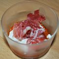 Verrine au caviar d'aubergines, ricotta et coppa