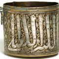 A Mamluk silver-inlaid brass cylindrical vessel, Egypt or Syria, 13th century
