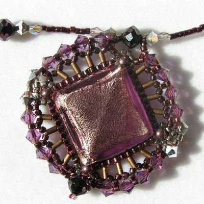 perle de Murano à la feuille d'argent montée en tissage