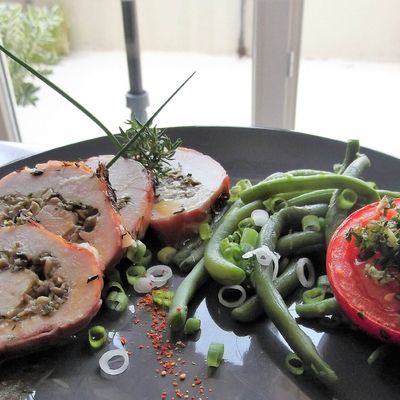 Roti de filet de Dinde, farcie de duxelles et cheddar Green thunder