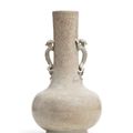 A large crackled glaze bottle vase with scrolling chilong handles, 19th century 