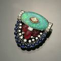 Art Deco Platinum, Opal Doublet, Diamond, Blue Sapphire and Ruby Clip, Circa 1939