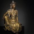 A magnificent gilt-bronze seated figure of bodhisattva, Early Ming dynasty, late 14th-15th century