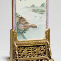 A famille rose table screen, Republic period (1912-1949), signed He Xuren