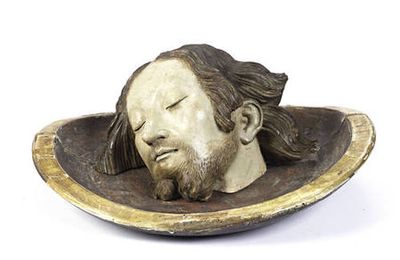 A South German 17th century polychrome decorated model of the head of Saint John the Baptist