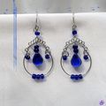 Boucles D'Oreilles Elfi Verre Murano Bleu Sapphire Argent d'Alpaca Artisanat du Pérou