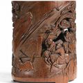 A bamboo 'Tiger hunt' brushpot, bitong, 17th-early 18th century