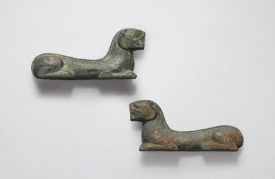 Tigre en bronze en deux parties, hufu, Dynastie des Han