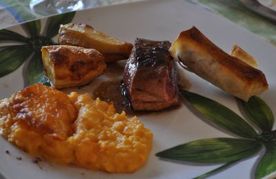 Magret roti et nems de rillettes de cuisse de canard